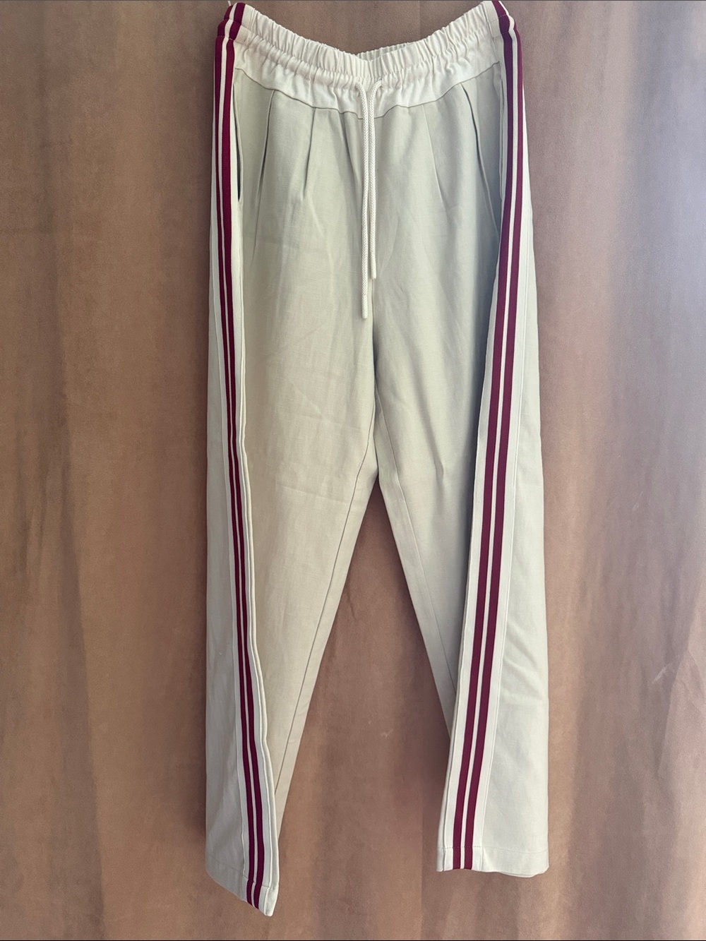 bohme Cream Pants with Burgundy Side Stripes